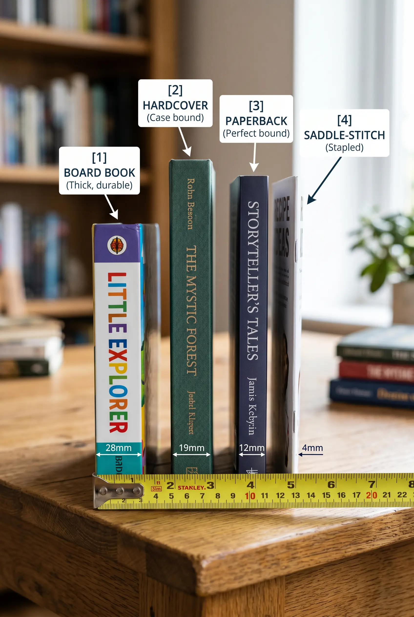 Book spine design comparison by binding type